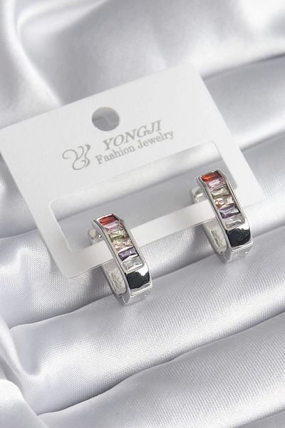 Clariss Brass Silver Color Colorful Zircon Stone Women's Earrings