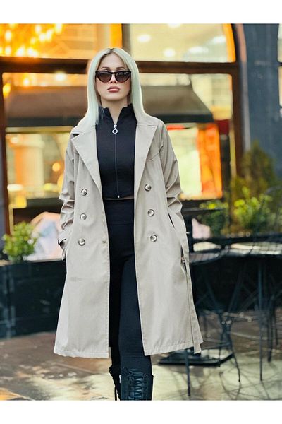 QUBERZ Beige Trench Coat - Sleeve Belt and Belt