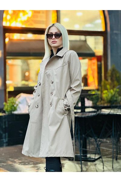 QUBERZ Beige Trench Coat - Sleeve Belt and Belt