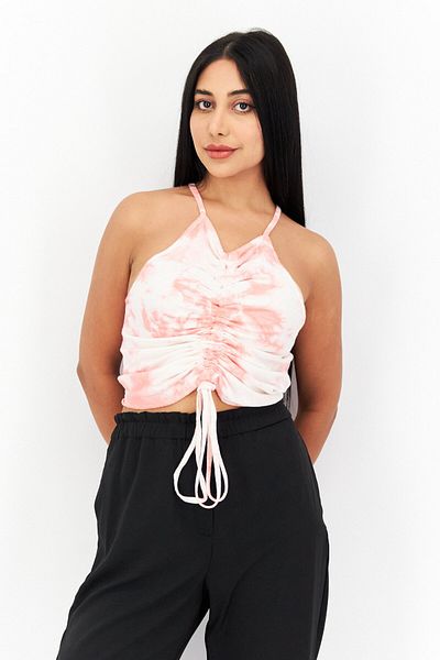 Missguided Women V-Neck Sleeveless Tie Dye Cropped Tank Top, Pink Combo