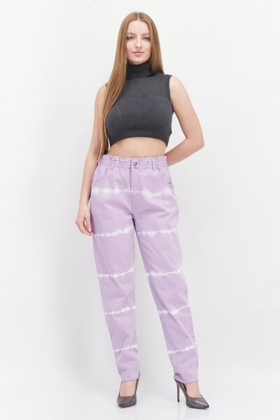 Don't Call Me Jennyfer Kadın Düz Bacak مقاس عادي Tie Dye Kot Pantolon, Mor