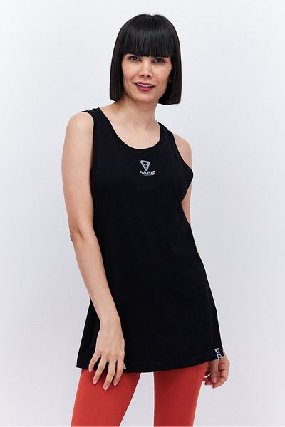 Aape By A Bathing Ape بلوزة نسائية بدون أكمام بياقة دائرية وشعار العلامة التجارية، باللون الأسود