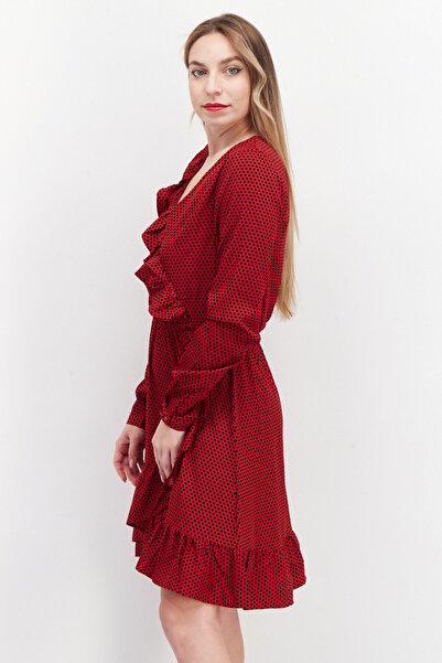 Brave Soul Women Polka Dots Midi Casual Dress, Red