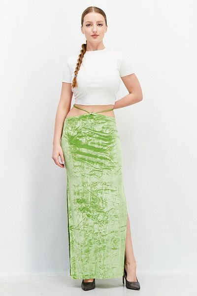 NA-KD Women Velvet Strap Detail Maxi Skirts, Green