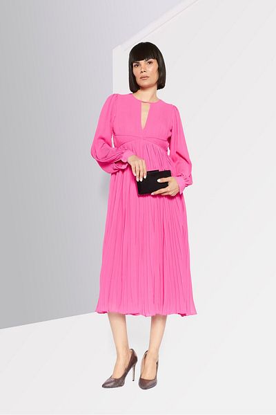 Michael Kors Women Solid Pleated Midi Dress, Pink