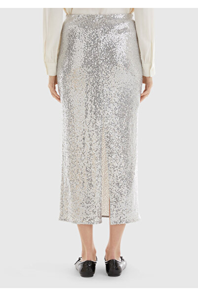 United Colors of Benetton Γυναικεία ασημένια φούστα με ζέρσεϊ με φόδρα με σκίσιμο στην πλάτη