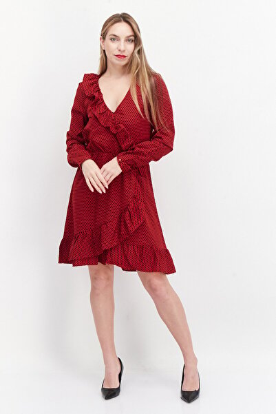 Brave Soul Women Polka Dots Midi Casual Dress, Red