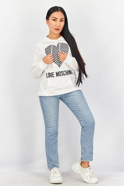 Love Moschino Women Hooded Drawstring Printed Sweatshirt, White