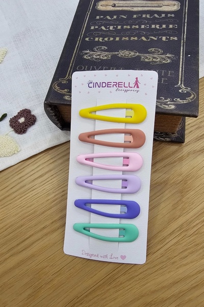 Cinderella 6'lı Mat Soft Renkli Klasik Model Çıtçıt Toka Seti - Kız Çocuk Çıt...