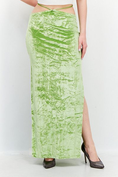 NA-KD Women Velvet Strap Detail Maxi Skirts, Green