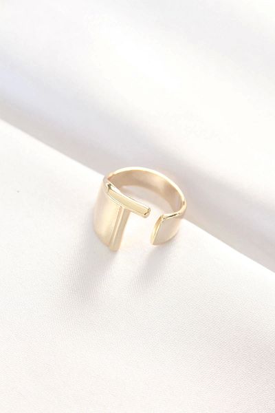 Clariss Gold Color Adjustable Ring with Letter t