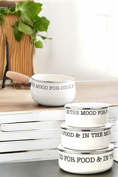 Mirilliahome Fashionable and Durable Set of 3 Enameled Storage Containers and Sauce Bowl/Milk Bowl Pans