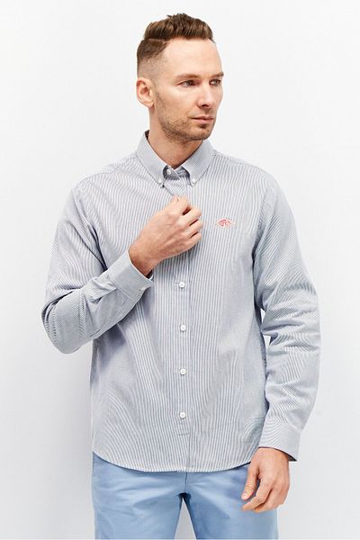 Esprit Men Regular Fit Long Sleeve Micro Strip Casual Shirt, Navy