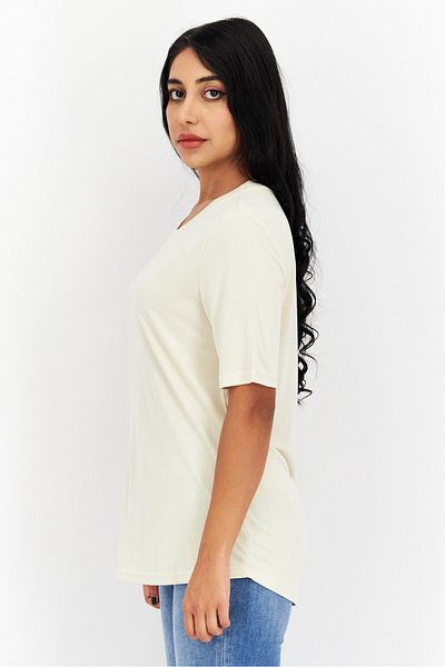 Selected Femme Women Round Neck Short Sleeve Solid T-shirt, Sandshell