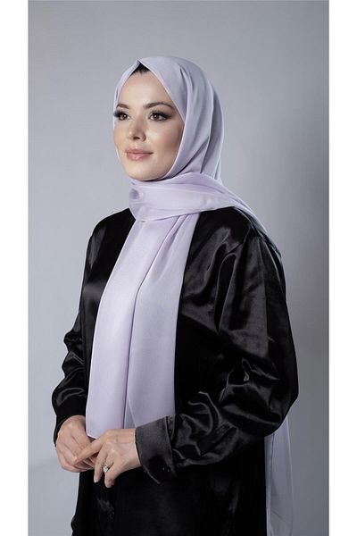 HÜRREM BONE Lilac Plain Classic Shawl Chiffon Fabric Janjan Evening Dress 202108_28