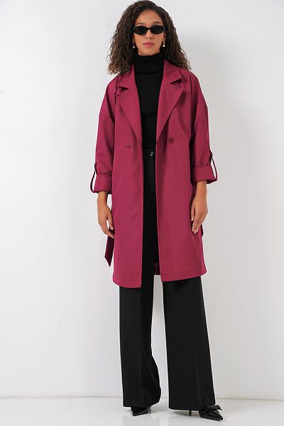 Bigdart 9104 Burgundy Trench Coat - Double Breasted Neckline and Lined