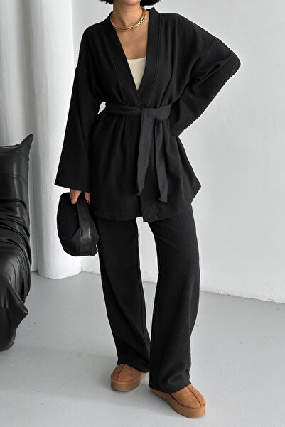 King Brothers Winter Stamp Fabric Black Women's Pants and Tops Set