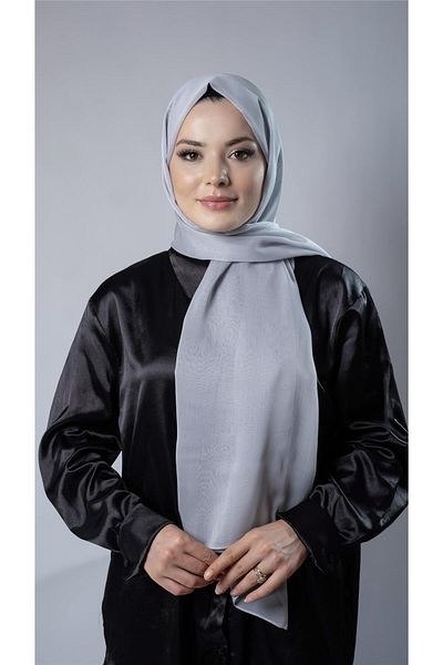 HÜRREM BONE Gray Plain Classic Shawl Chiffon Fabric Janjan Evening Dress 202108_15