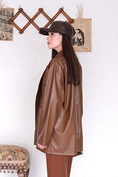 Ceylan Otantik Δερμάτινο μπουφάν σε καφέ χρώμα