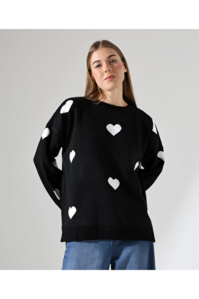 GND Детайлен плетен пуловер с шарки на сърца