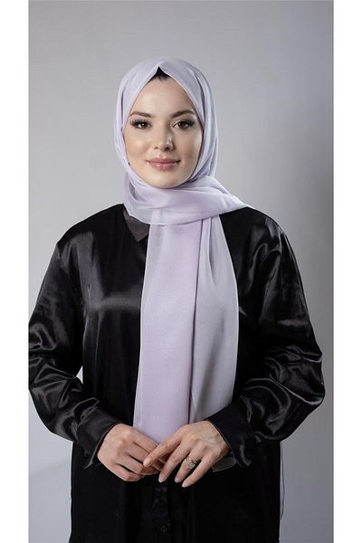 HÜRREM BONE Lilac Plain Classic Shawl Chiffon Fabric Janjan Evening Dress 202108_28