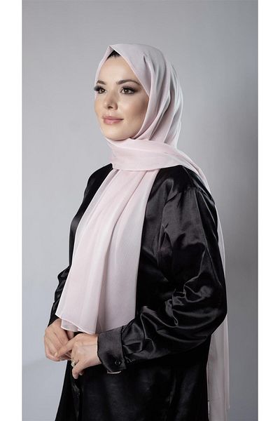 HÜRREM BONE Pink Plain Classic Shawl Chiffon Fabric Janjan Evening Dress 202108_04