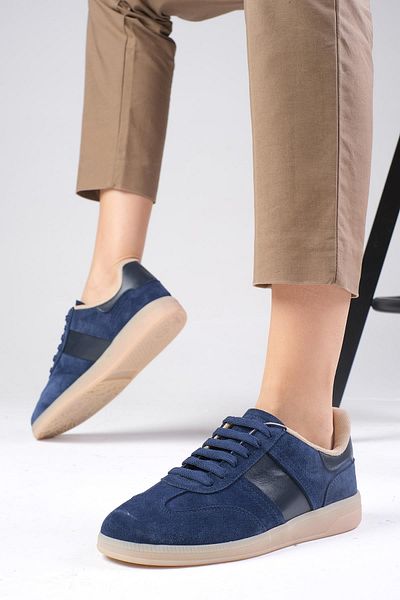 Mio Gusto Nicole Genuine Suede Navy Blue Women's Casual Sneakers