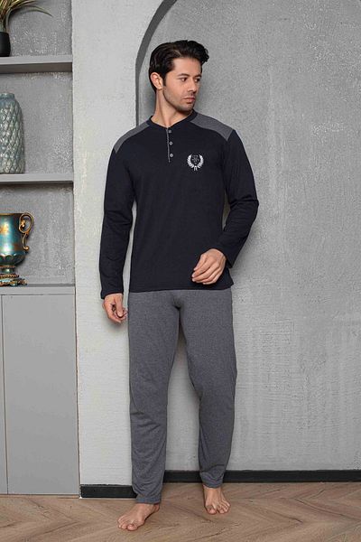 Pijamax Σετ ανδρικών πιτζάμες Navy Blue N με κεντητό μακρυμάνικο