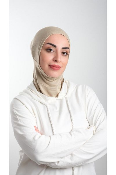 HÜRREM BONE Μπεζ Πρακτικό έτοιμο κουμπωτό Hijab Bonnet Sandy Fabric Sports Hijab 2113_12