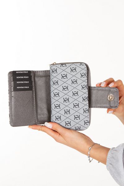 Newish Women's Gray Patterned Wallet Card Holder with Paper Money CompartmentUseful Multi-Compartment Np Daily
