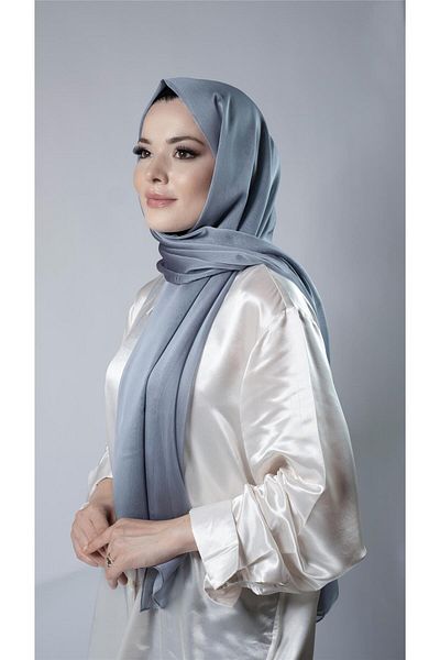 HÜRREM BONE Anthracite Plain Classic Shawl Chiffon Fabric Janjan Evening Dress 202108_25