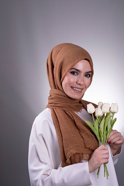 HÜRREM BONE Tan Plain Classic Σάλι Τυλιγμένο Σάλι 202104 _33