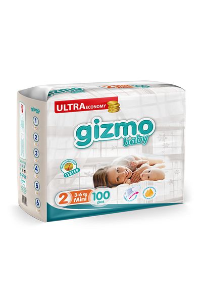 Gizmo Ultra Eco Baby Diapers - Size 2 Mini, 100 Pieces Pack
