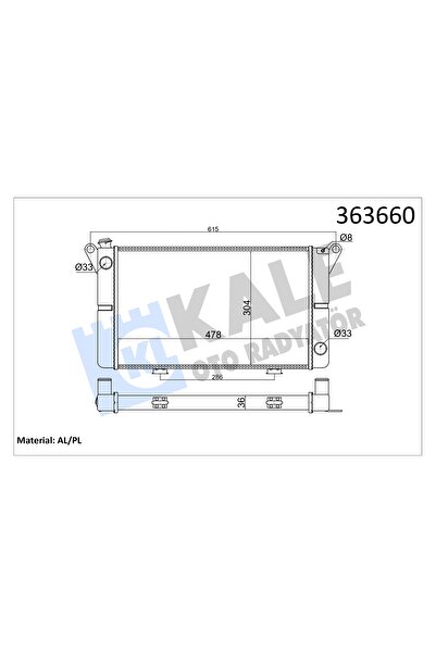 KALE RENAULT R12 TOROS [MEKANİK]-[3 SIRA]- [36MM] ALEMİNYUM KALE SU RADYATÖRÜ 363660- 0501143PS