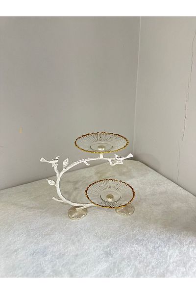 USD HOME Silver Two-Fold Gilded Service Presentation Cookie Holder Small Size Plate13 cm