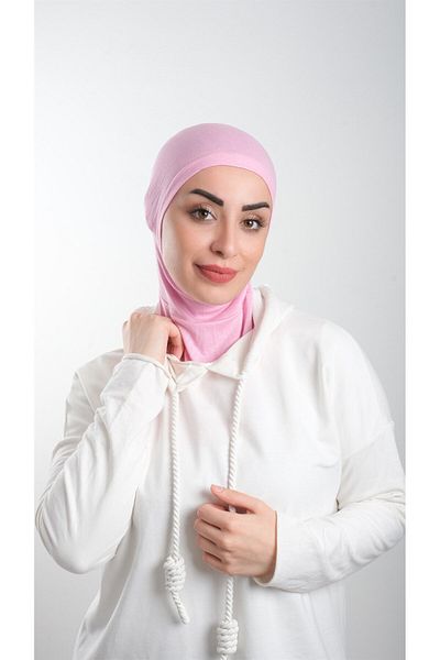 HÜRREM BONE Ροζ Πρακτικό έτοιμο κουμπωτό Hijab Bonnet Sandy Fabric Sports Hijab 2113_04