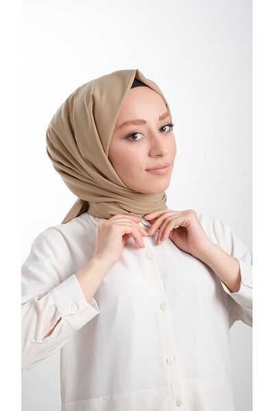 HÜRREM BONE Σκούρο Μπεζ Απλό Κλασικό Σάλι Medina Silk Απλό 202103 _44