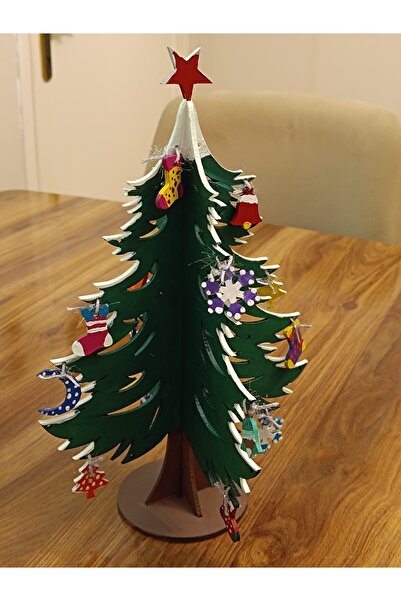 Eğitici Hobi Ahşap Yılbaşı Ağacı Boyama Seti 28cm - Ahşap Süslü
