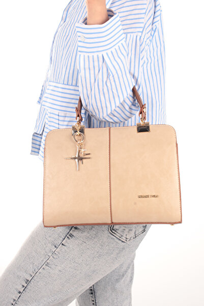 By Hakan MİAMİ POLO 1188 - Geantă de mână pentru femei, crossbody și nisip cu 3 compartimente