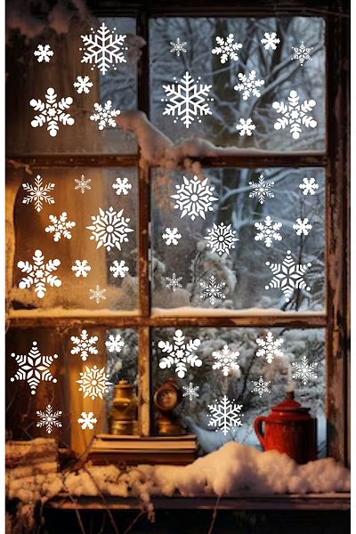 arduçlazer Σετ αυτοκόλλητων Snowflakes - Πρωτοχρονιάτικο αυτοκόλλητο με θέμα το χειμώνα Snowflakes Κατάλληλο για όλες τις επιφάνειες
