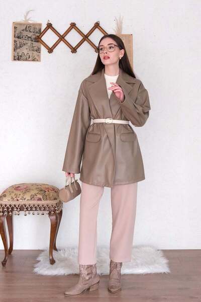 Ceylan Otantik Mink Leather Jacket & Mink Crepe Pipe Leg Pants