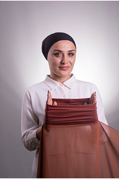 HÜRREM BONE Şal practic din şifon de culoare cărămidă închisă - 3001_29