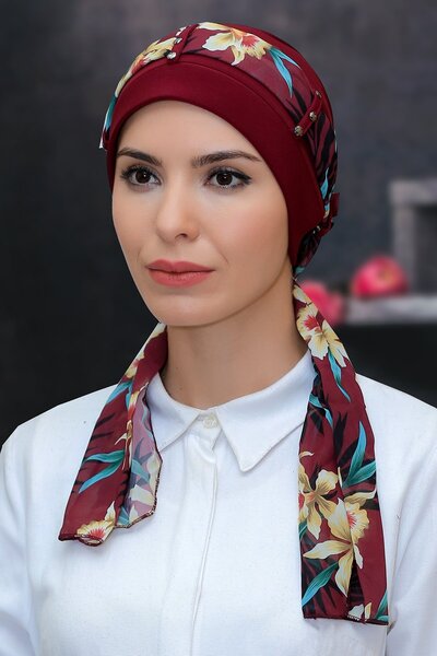 HÜRREMBONE SARAYDAN GELEN GÜZELLİK بونيه تسريح تحضيري عملي بلون بوردو مزين بق...
