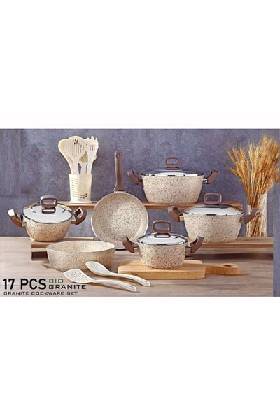 drobina Turkish granite cookware set consisting of 17 pieces cream steel