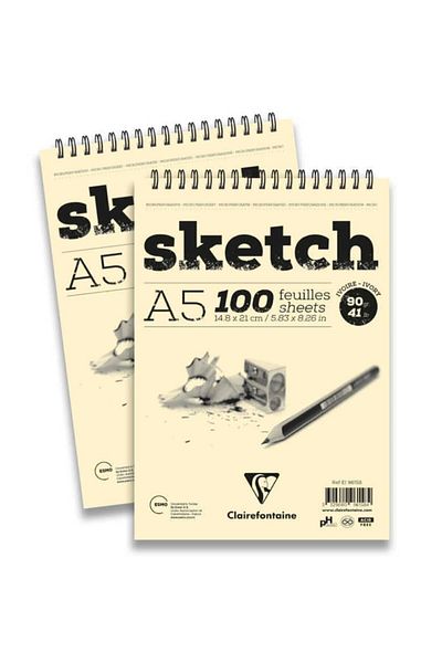 Clairefontaine Esquisse Ivory Sketch Block A5 90gr 100 coli spirală de sus