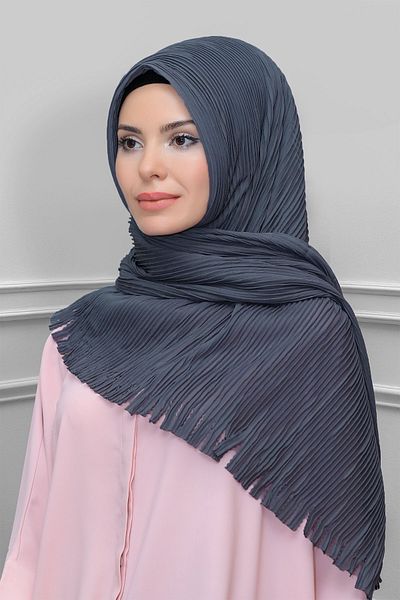 HÜRREM BONE Γκρι πίσω δεμένο μαντήλι Hijab Cut Fiber Πλισέ με κρόσσια κοπή με λέιζερ 1918_15