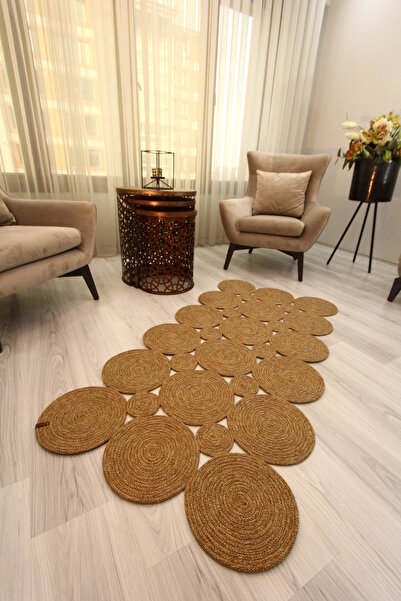 F&A COLLECTION Damalı Jüt Kilim, Paspas, Mutfak Halısı, Banyo Halısı, Oturma ...