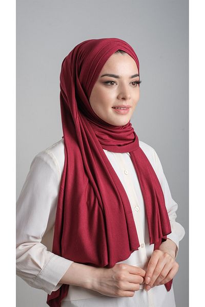 HÜRREM BONE Țesătură din viscoză cu șal roșu Claret legat la spate, trei dungi 2103_16