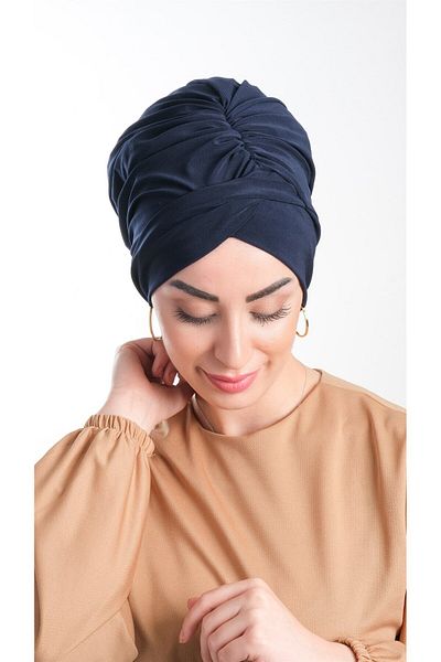 HÜRREM BONE Navy Blue Practical Ready-to-Wear Hijab Bonnet άμμο ύφασμα με κορδόνι 2114_02