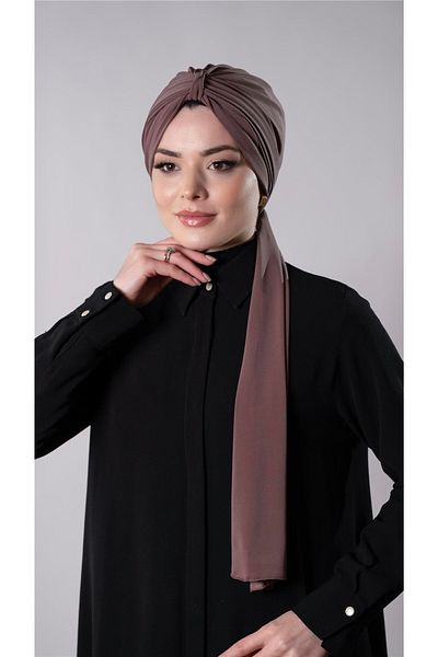HÜRREM BONE Mink Practical Ready-made Interlocking Hijab Bonnet with Sandy Fabric Scarf 2204_10